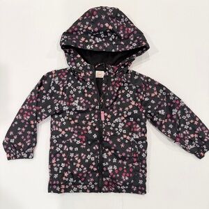 Wonder Nation Floral Hooded Toddler Girls Rain Jacket - Navy Blue - 3T